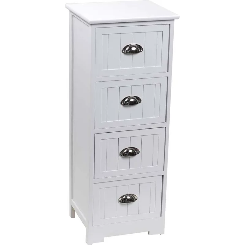 Συρταριέρα MDF Με 4 Συρτάρια Λευκή 35x30x90εκ. MRShome 1298000 (Υλικό: Mdf, Χρώμα: Λευκό) - sealskin - sl-DS-1298000