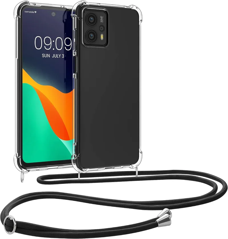 KWmobile Διάφανη Θήκη Σιλικόνης με Λουράκι Λαιμού - Motorola Moto G13 / G23 - Black / Transparent (60844.01)