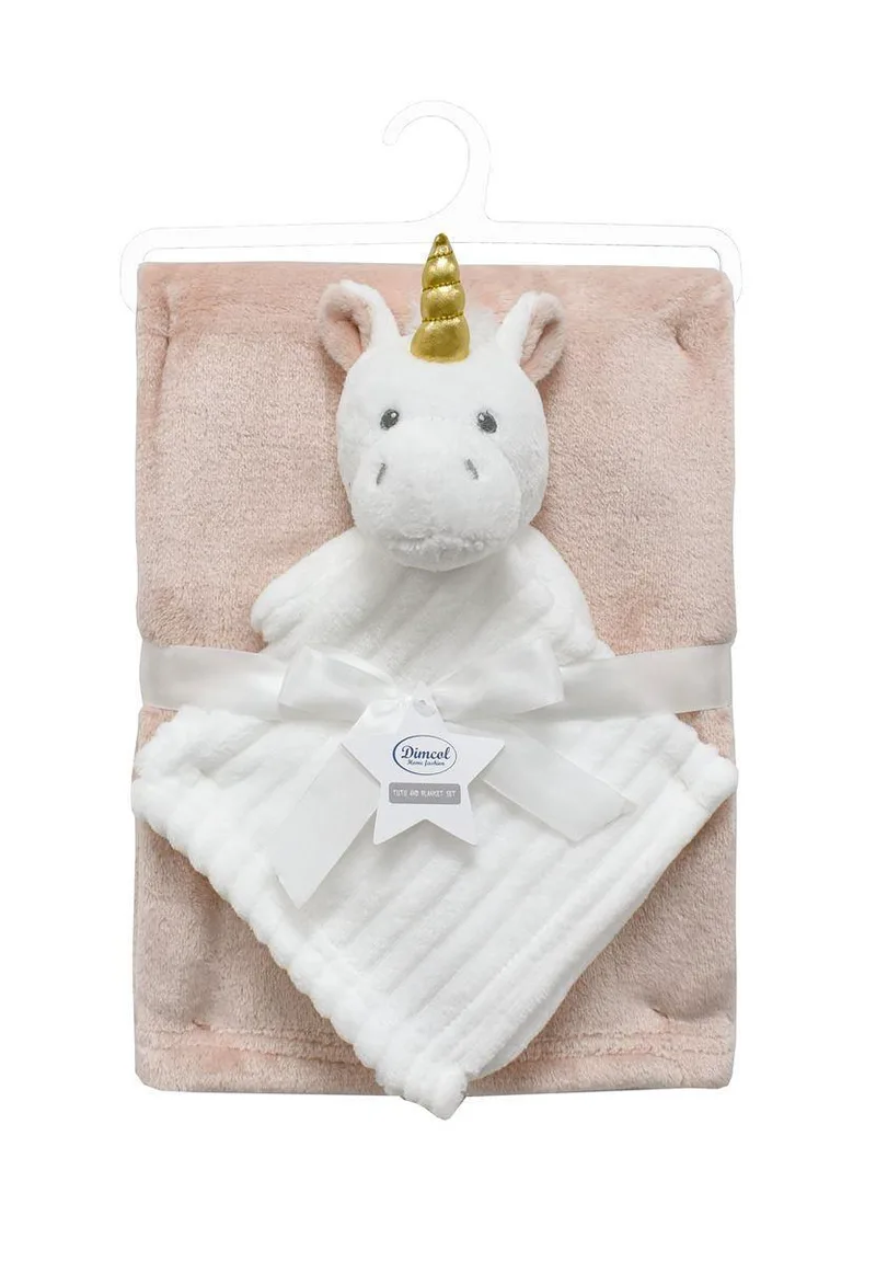 Νάνι-Πανάκι Παρηγοριάς bebe σετ 2 τεμ. Unicorn 06 33X33 +amp; Κουβέρτα Coral Fleece 75X100 cm White-Pink 100% Polyester