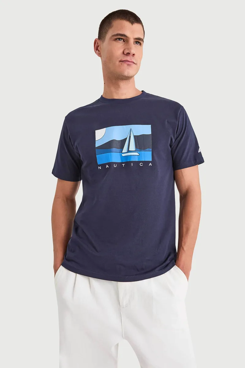 Nautica ανδρικό T-shirt με graphic print "Tay" - N1V04028 Μπλε Σκούρο