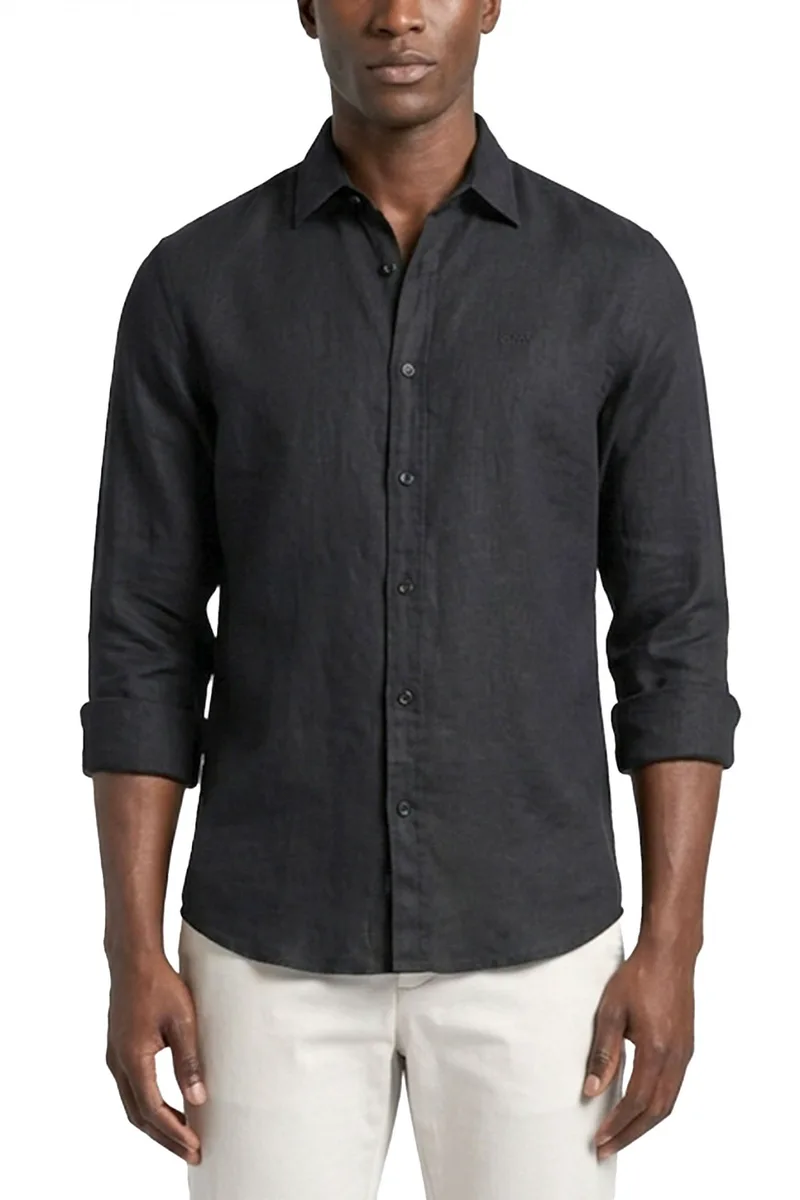 BOSS CASUAL ΠΟΥΚΑΜΙΣΟ ΛΙΝΟ REGULAR FIT RELEGNT _6_M ΜΑΥΡΟ