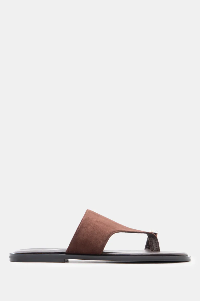 Flat Thong Σανδάλια με Μεταλλική Λεπτομέρεια - Καφέ Σκούρο