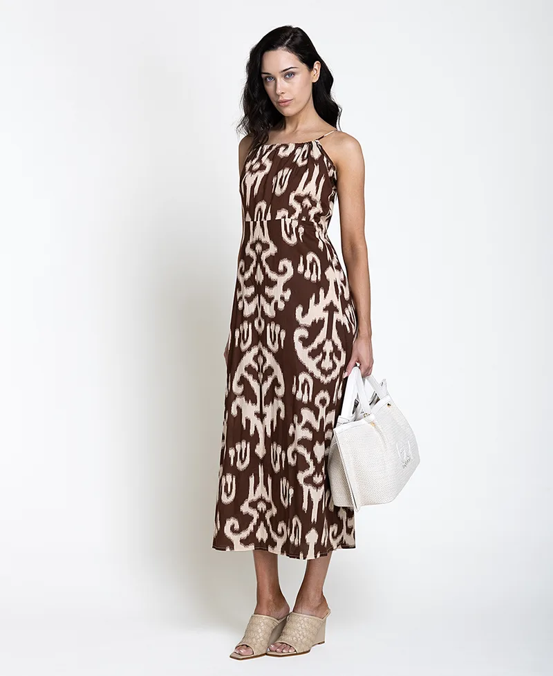 Mina Roo Γυναικείο Βαμβακερό Midi Φόρεμα Με Boho Εμπριμέ Μοτίβο Για All-Day Εμφανίσεις