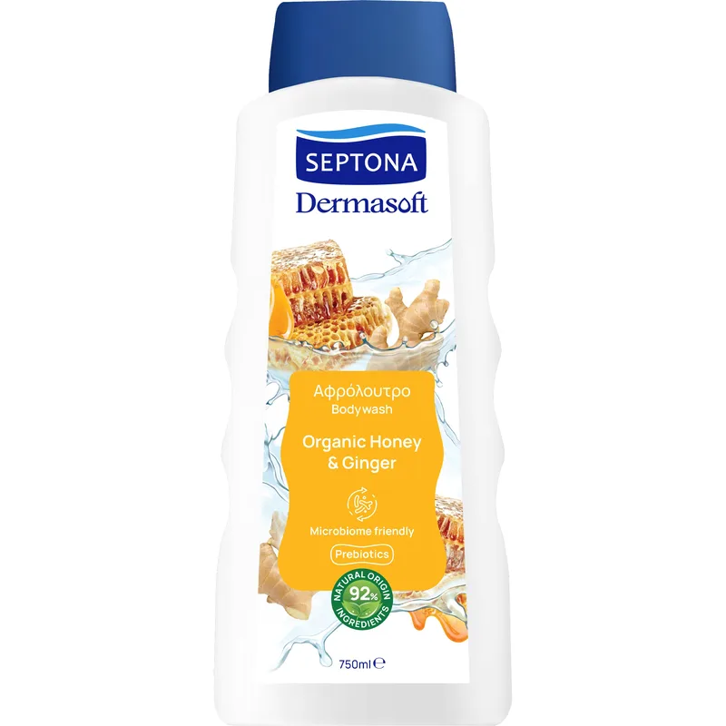 Septona Dermasoft Organic Honey & Ginger Bodywash Αφρόλουτρο Εμπλουτισμένο με Οργανικό Εκχύλισμα Μελιού, Νότες Αρώματος Τζίντζερ & Πρεβιοτικά 750ml