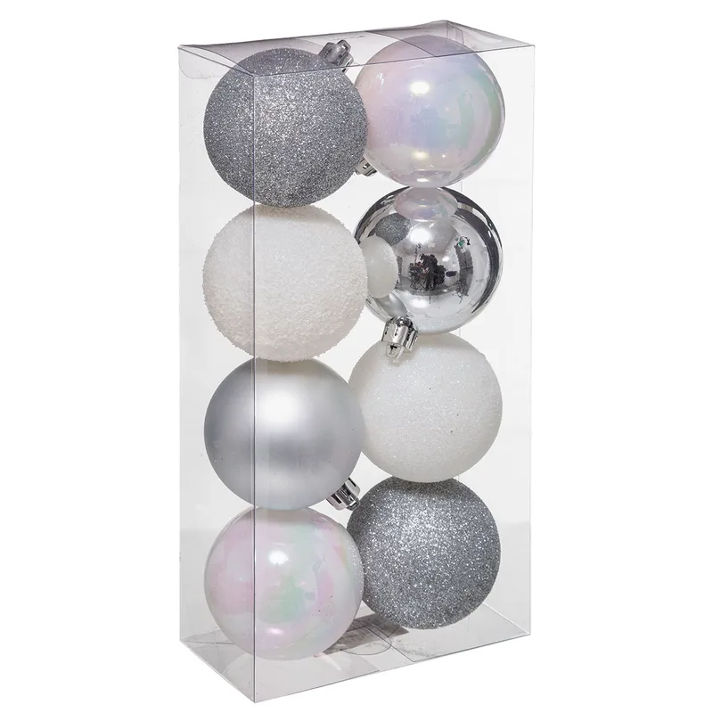 Χριστουγεννιάτικες Μπάλες (Σετ 8τμχ) A-S Xmas Balls Silver/White 129170AB