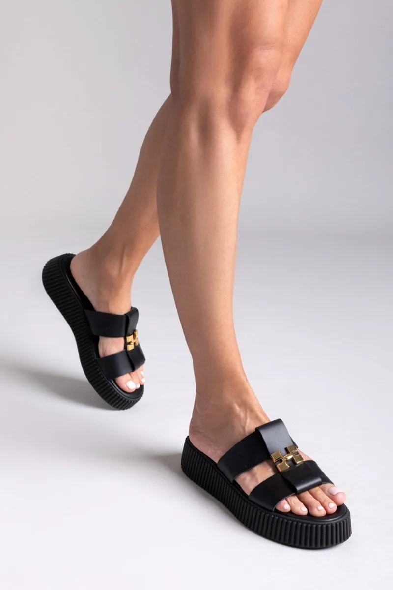 IRIS Leather Flatform Sandals - 24/21 - Black