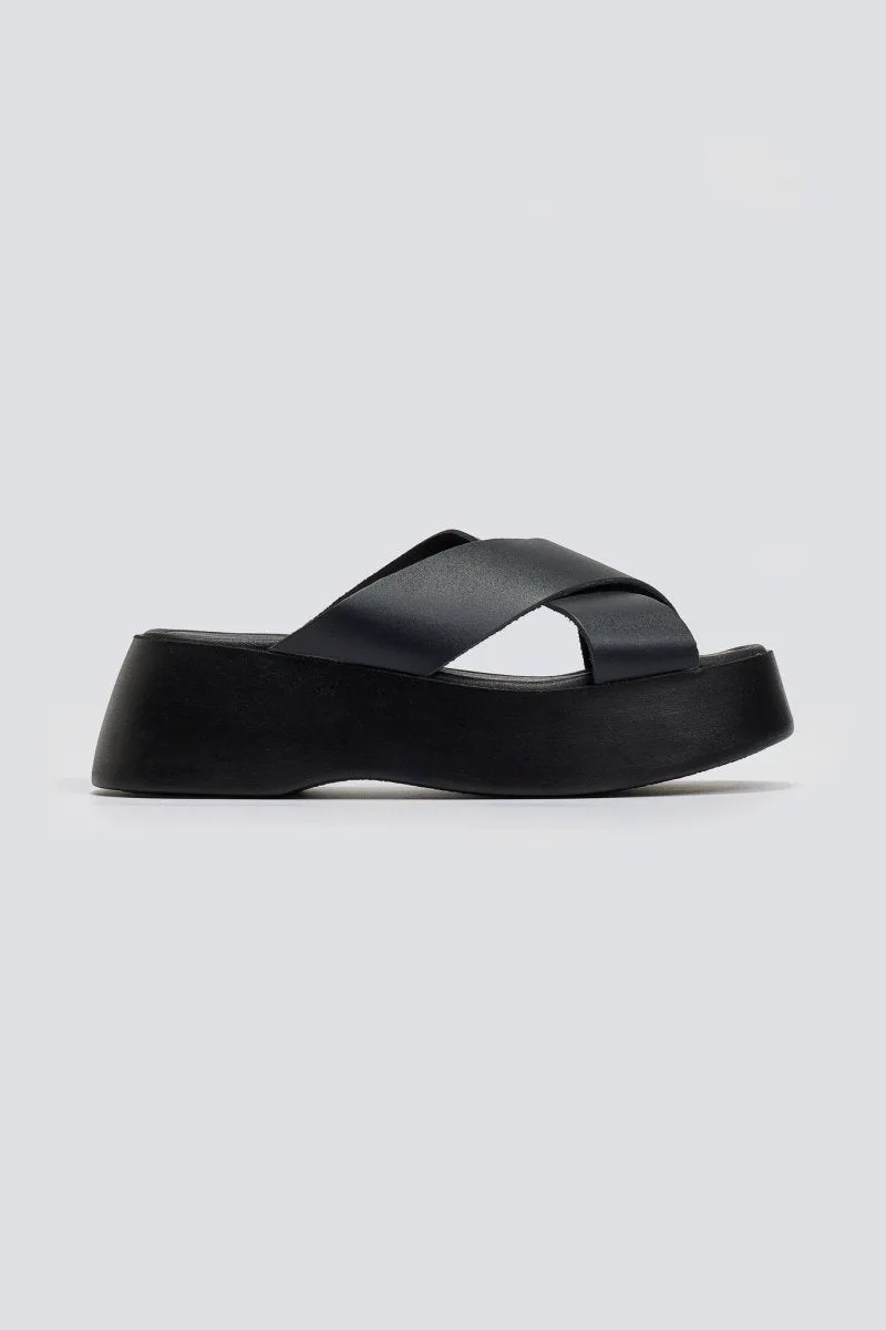 Estil Crossover Flatform Sandals - 1503 (ματ) - Black