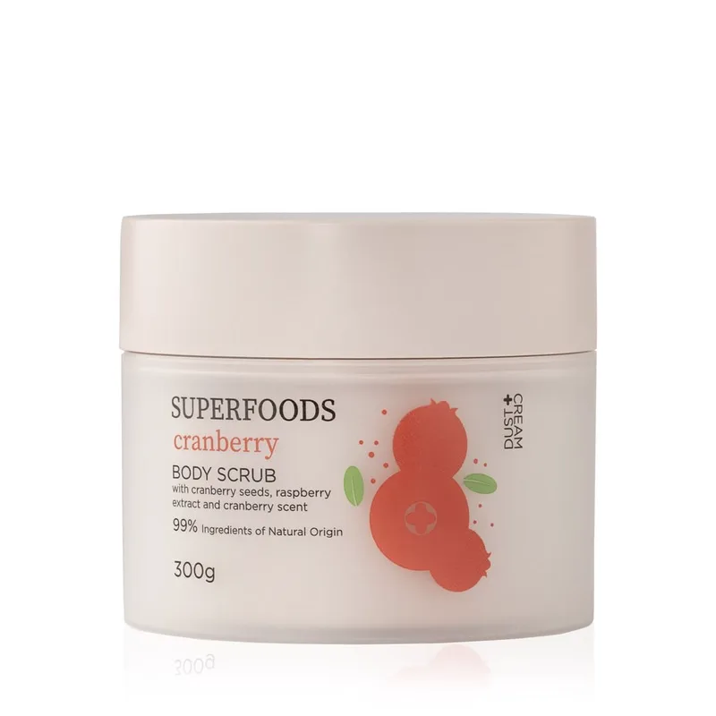 SCRUB ΣΩΜΑΤΟΣ SUPERFOODS ΜΕ ΕΚΧΥΛΙΣΜΑ ΑΠΟ ΣΜΕΟΥΡΑ, ΣΠΟΡΟΥΣ ΚΡΑΝΜΠΕΡΙ ΚΑΙ ΑΡΩΜΑ ΚΡΑΝΜΠΕΡΙ 300GR
