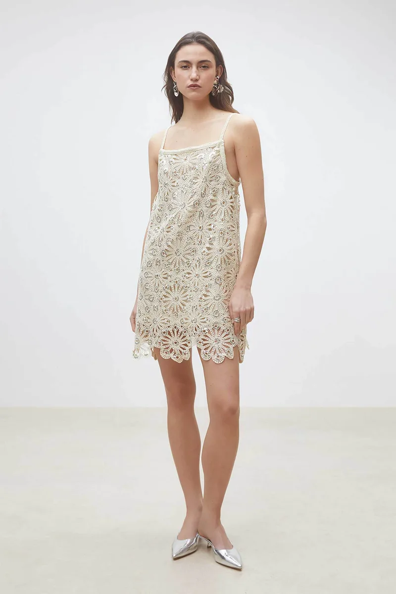 Suncoo Paris γυναικείο mini φόρεμα με παγιέτα "Chelby" - C03252E26 Μπεζ