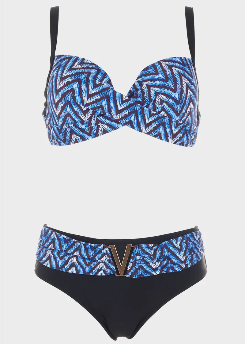 Bikini all print μεταλλικές λεπτομέρειες.Kαλύπτει C-D Cup ΜΠΛΕ