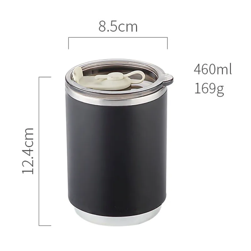 Ανοξείδωτη Κούπα Θερμός 460ml με Καλαμάκι Μαύρο