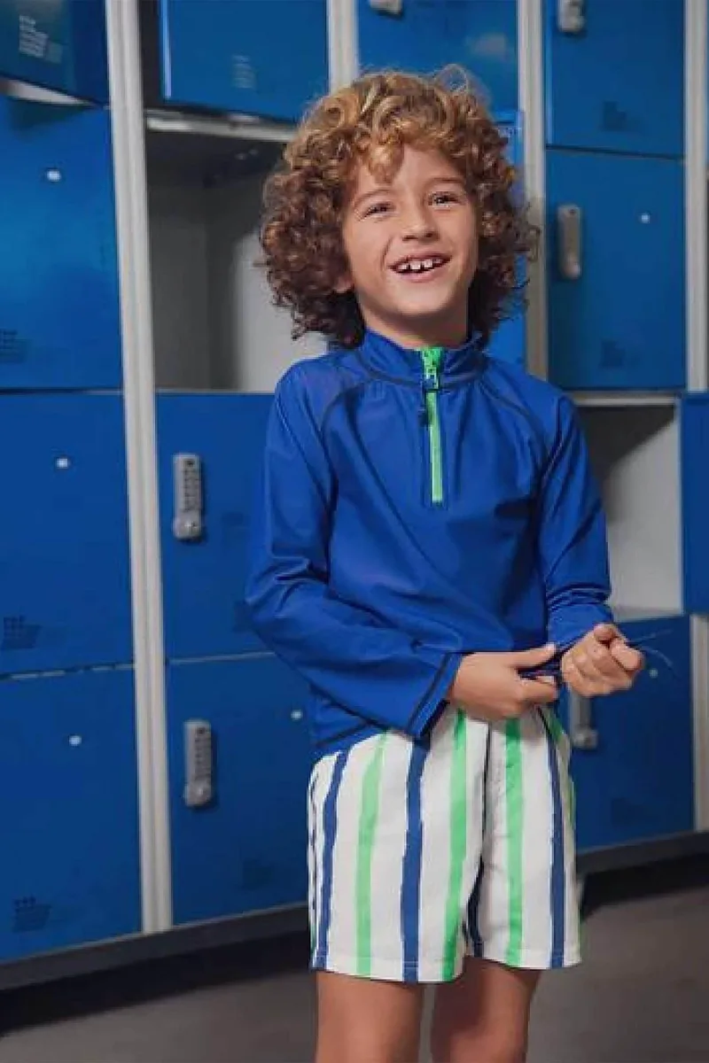 DPAM παιδικό μαγιό για αγόρια "Green & Blue Stripes" - 374295 Λευκό