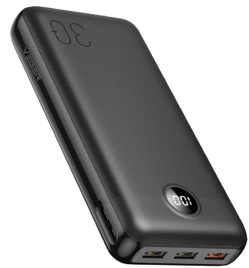 Veger PowerBank L30 με Ψηφιακή Οθόνη LED - Φορητή Μπαταρία Φόρτισης με 3 x USB-Α / 1 x Type-C - 30000mAh - Black (VP3008PD)