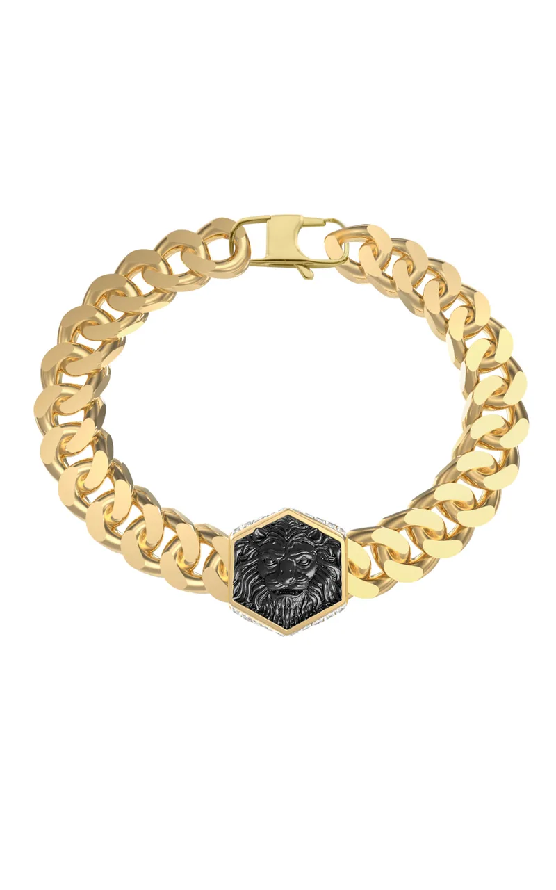 GUESS STEEL LION KING JUMB06001JWYGL Βραχιόλι Χρυσό Με Μαύρο Λιοντάρι