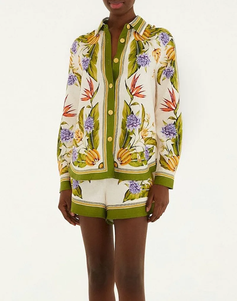 FARM RIO TROPICAL SCARF SAND SHIRT-TROPICAL SCARF SAND 349085-26100 Green