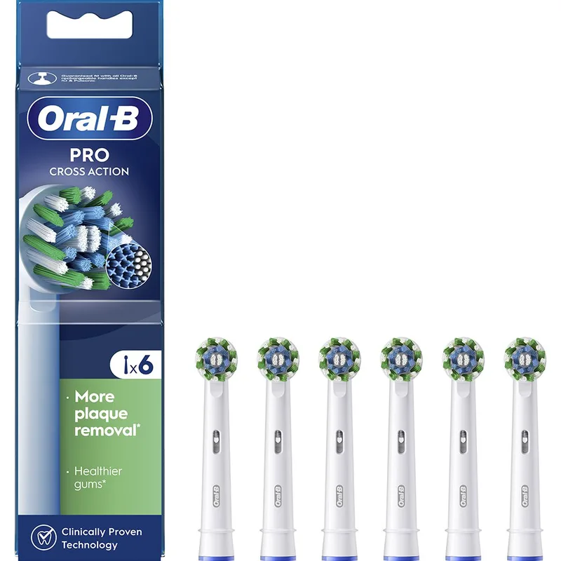 Oral-B Pro Cross Action Medium Electric Toothbrush Head White Ανταλλακτικές Κεφαλές Ηλεκτρικής Οδοντόβουρτσας για Αφαίρεση της Πλάκας, Προστασία των Ούλων & Μεσαίας Σκληρότητας Ίνες με Ένδειξη Αντικατάστασης της Κεφαλής 6 Τεμάχια