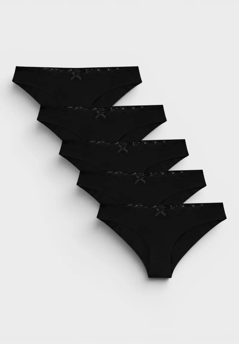 Γυναικείο Slip Bikini Cotton Lace Sexen Βαμβακερό σε Οικονομική Συσκευασία 5 Τεμαχίων Black SXN6002-2-Μαύρο
