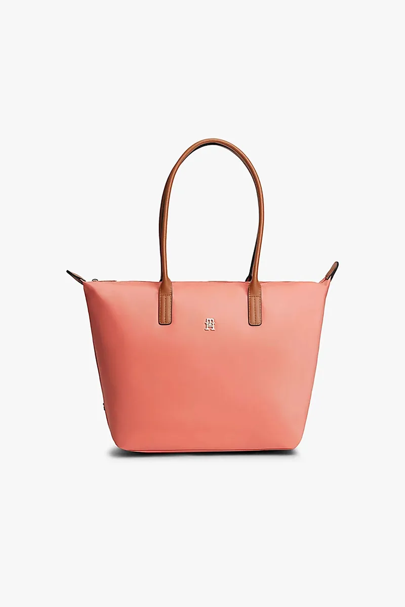 Tommy Hilfiger γυναικεία τσάντα tote με μεταλλικό μονόγραμμα "Popette" - AW0AW17711 Κοραλί