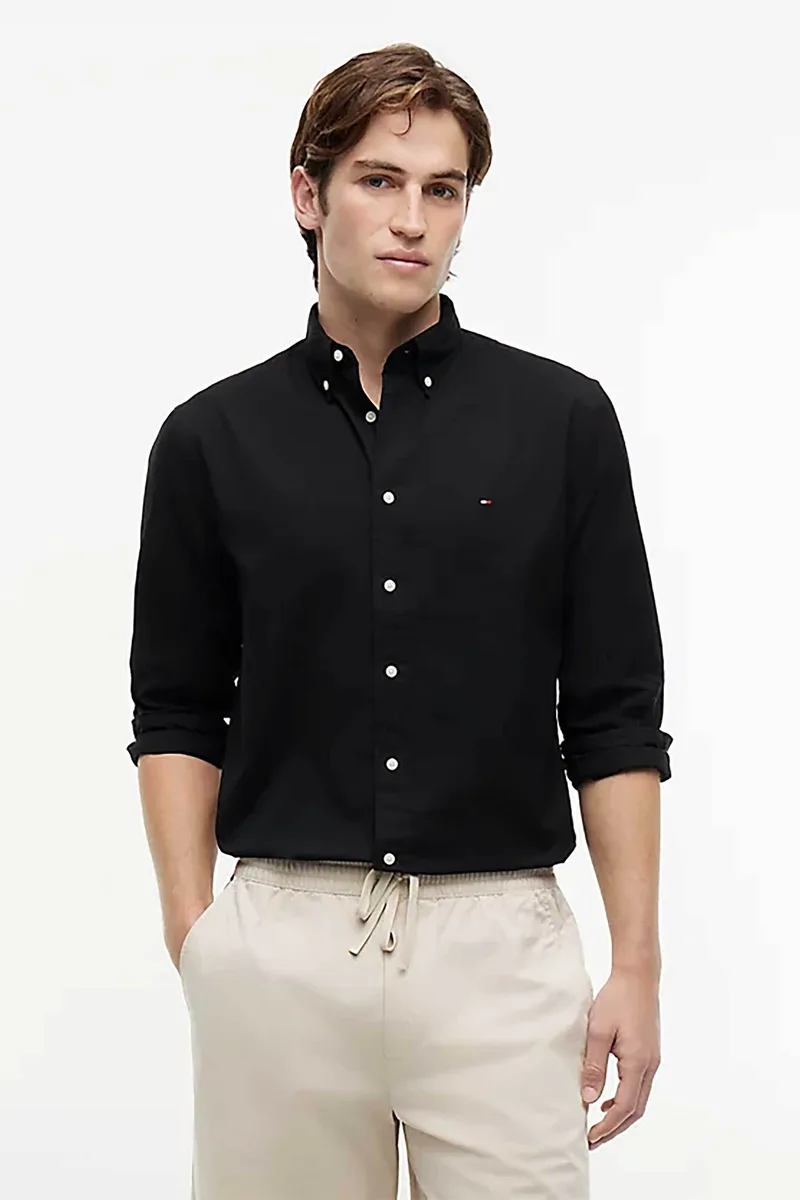 Tommy Hilfiger ανδρικό πουκάμισο button down με κεντημένο λογότυπο Regular Fit - MW0MW39988 Μαύρο