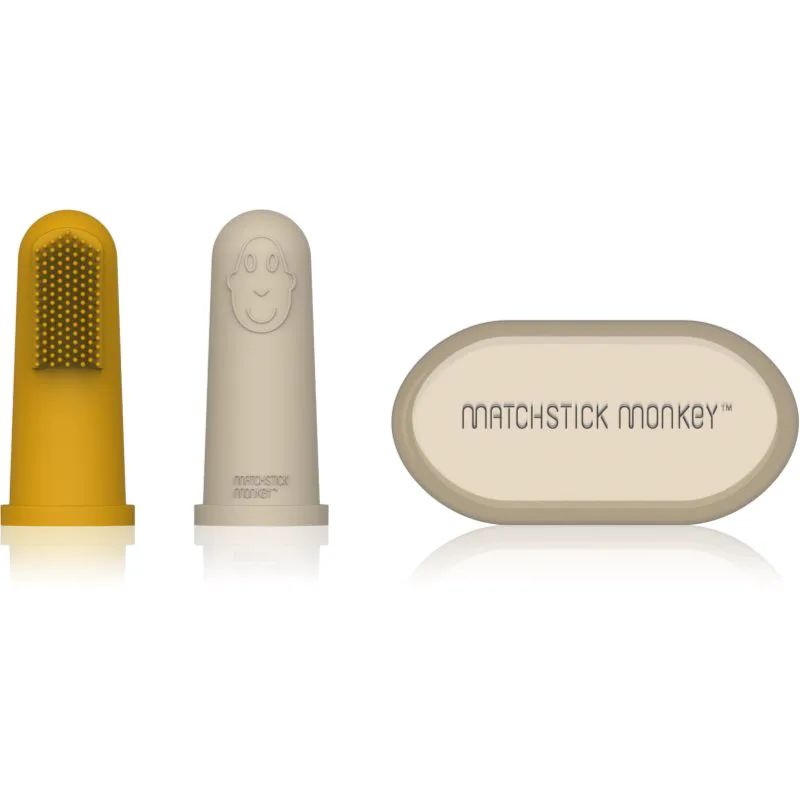 Matchstick Monkey Silicone Finger Toothbrush Οδοντόβουρτσα σιλικόνης για παιδιά με θήκη Yellow/ Μπεζ 2 τμχ