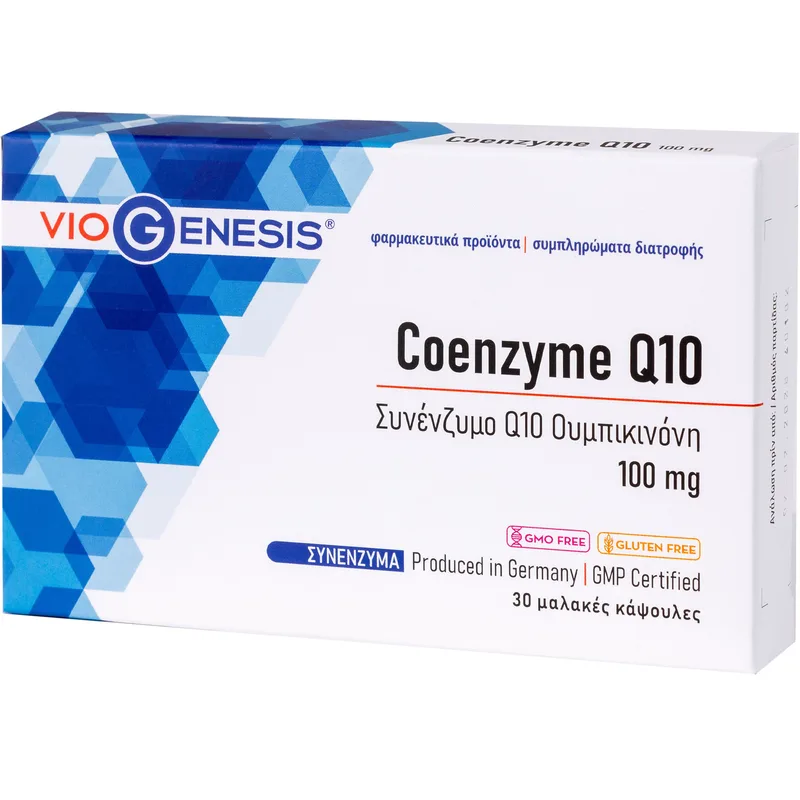 Viogenesis Coenzyme Q10 100mg Συμπλήρωμα Διατροφής με Συνένζυμο Q10 για την Ενίσχυση Παραγωγής Ενέργειας σε Κυτταρικό Επίπεδο με Αντιοξειδωτικές Ιδιότητες 30soft.caps