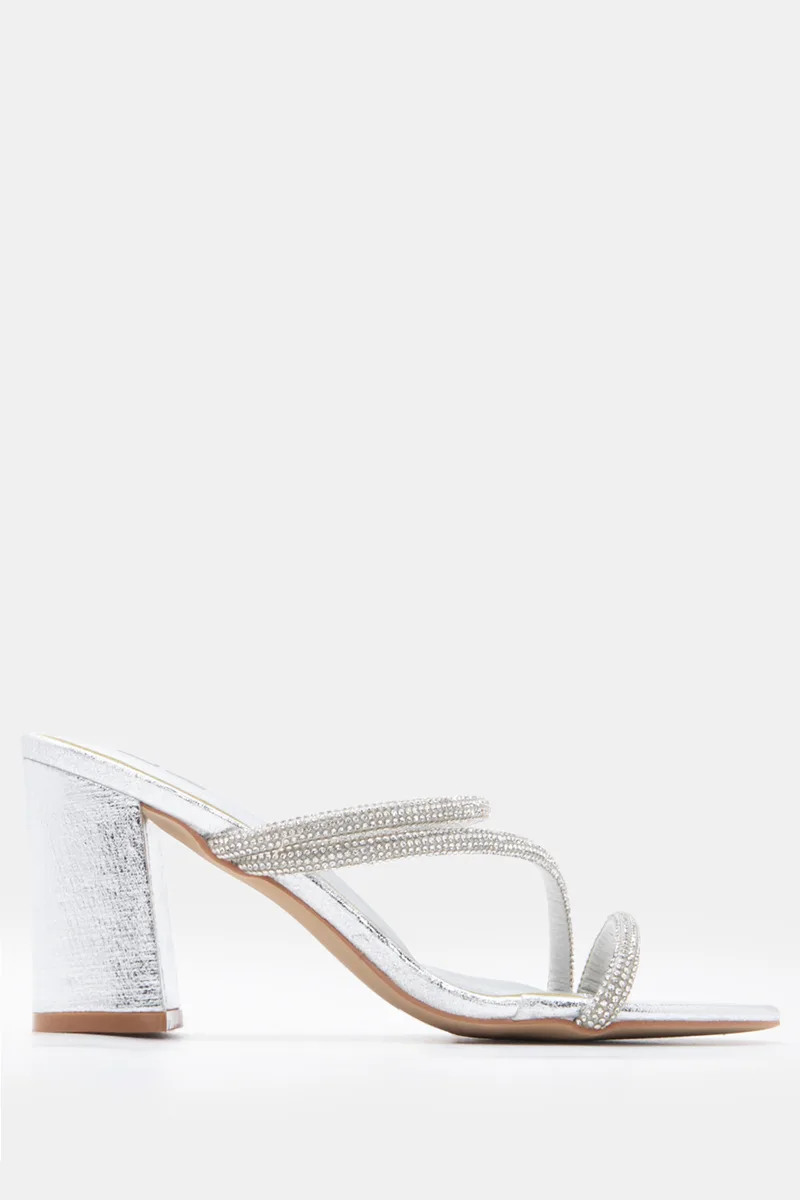 LUIGI DESIGN -Mules με Λουράκια Από Strass - Ασημί