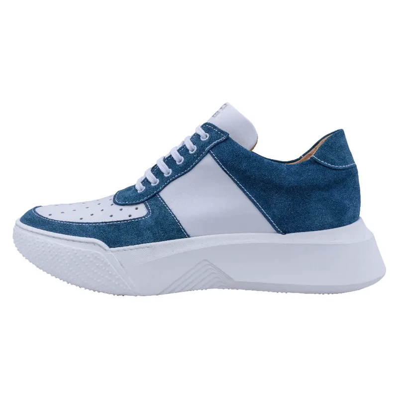Designer Λευκα Sneakers με Μπλε Σουέντ Λεπτομέρειες