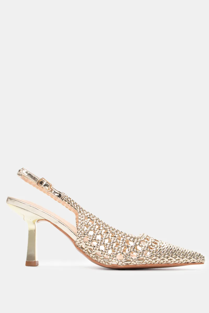 Γόβες Slingback με Πλεκτή Πλέξη - Χρυσό