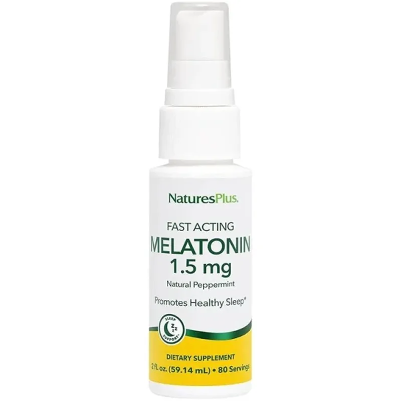 Natures Plus Melatonin 1mg Spray Συμπλήρωμα Διατροφής με Μελατονίνη σε Μορφή Σπρέι που Συμβάλει στην Φυσιολογική Έλευση του Ύπνου με Γεύση Μέντας 58,46ml