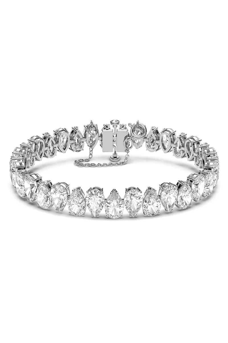 Swarovski γυναικείο βραχιόλι κοπή pear, λευκό, επιμετάλλωση ροδίου "Millenia" - 5598350