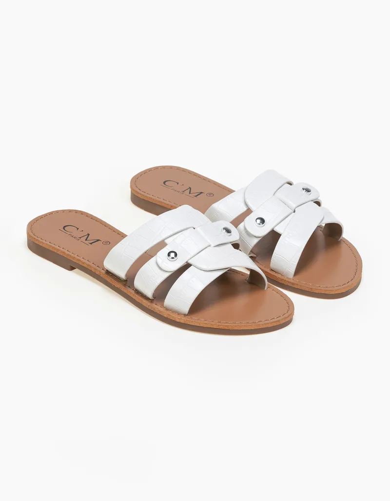 Κροκό slides με δέσιμο - Λευκό