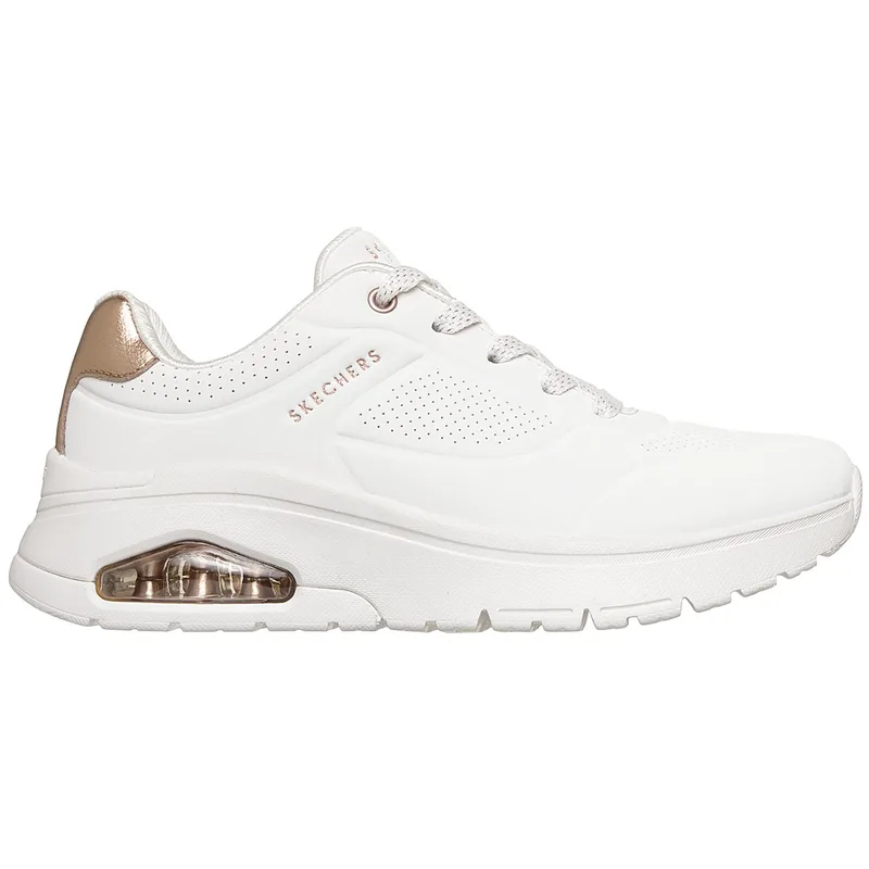 Skechers W Durabuck With Metallic Heel Lace Up Fashion Sneaker (177799-WHT)