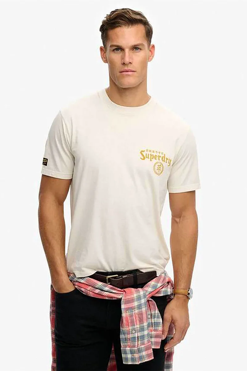 Superdry ανδρικό T-shirt με graphic print Loose Fit "Tokyo Narrative" - M1012248A Εκρού