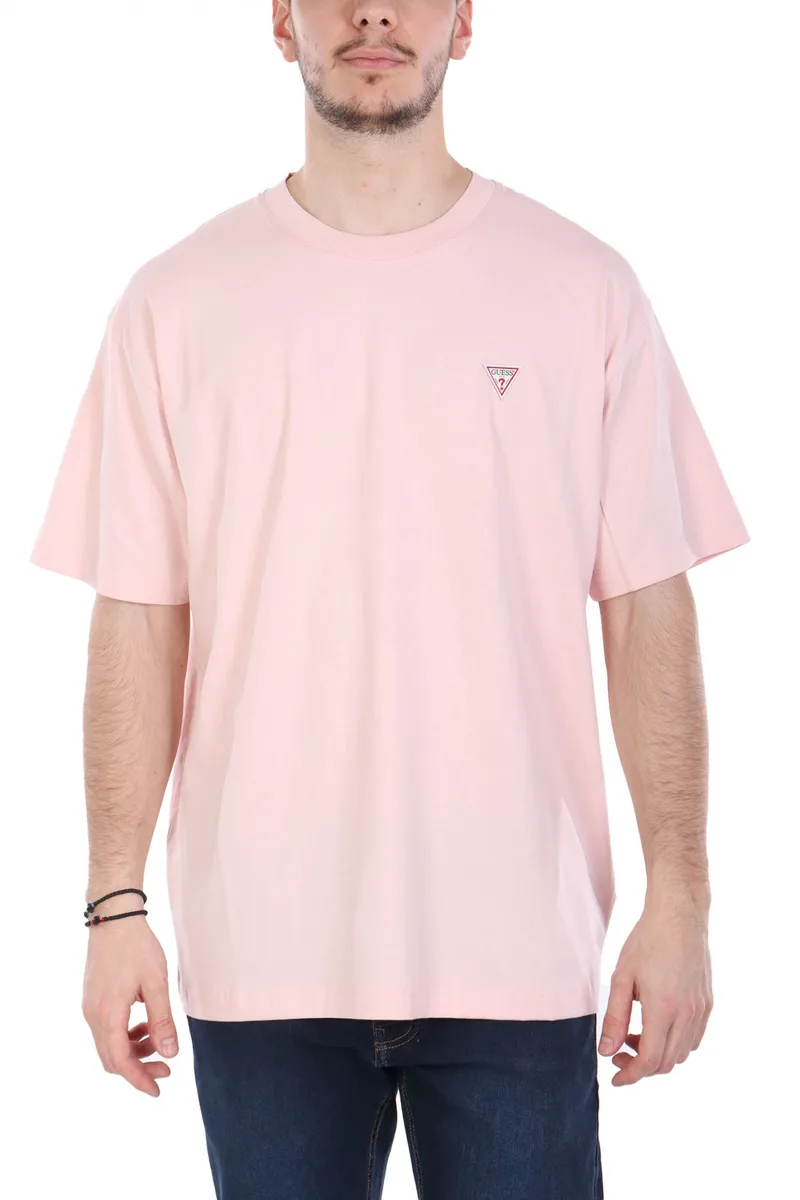 GUESS JEANS T-SHIRT CREWNECK OVERSIZED FIT LOGO ΡΟΖ
