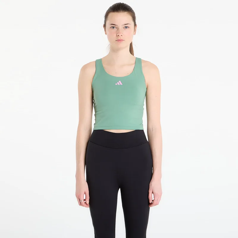 adidas 3 Stripes Studio All Me Light Support Tank Top Preloved Green M