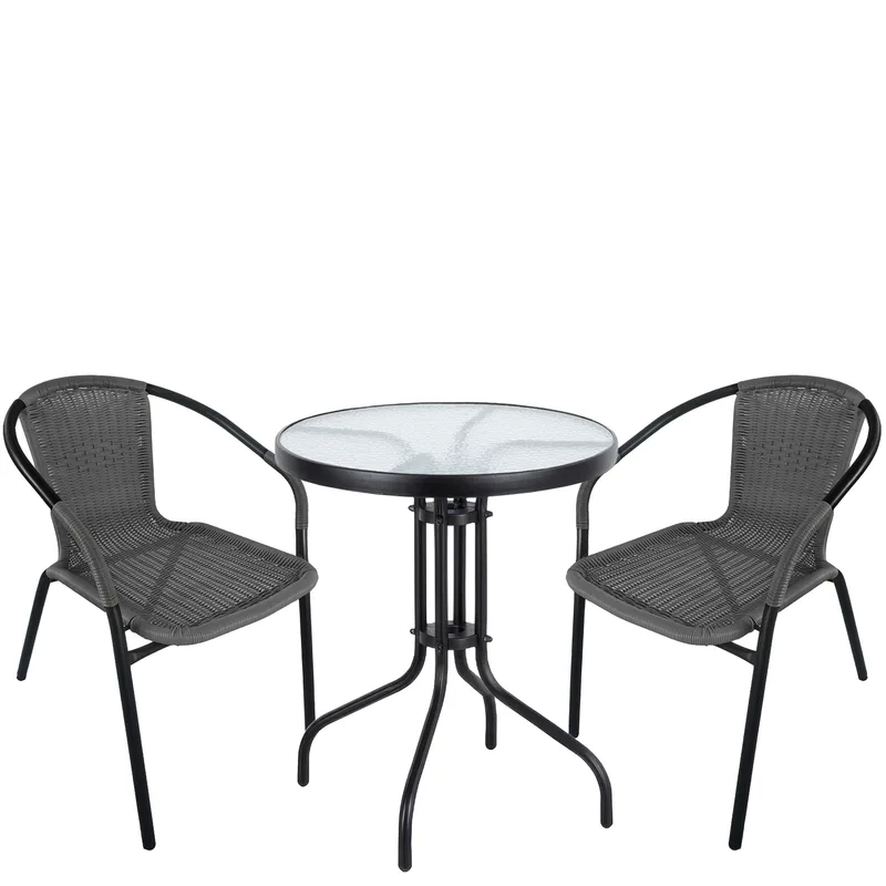 Σετ Τραπεζαρία Κήπου ArteLibre EARTH Μαύρο/Γκρι Rattan/Γυαλί/Μέταλλο Με 2 Πολυθρόνες 14990493