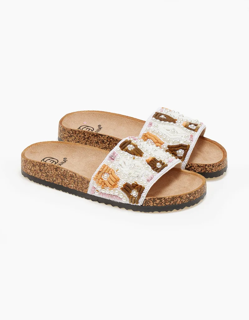 Σανδάλια flatform με boho σχέδιο - Λευκό