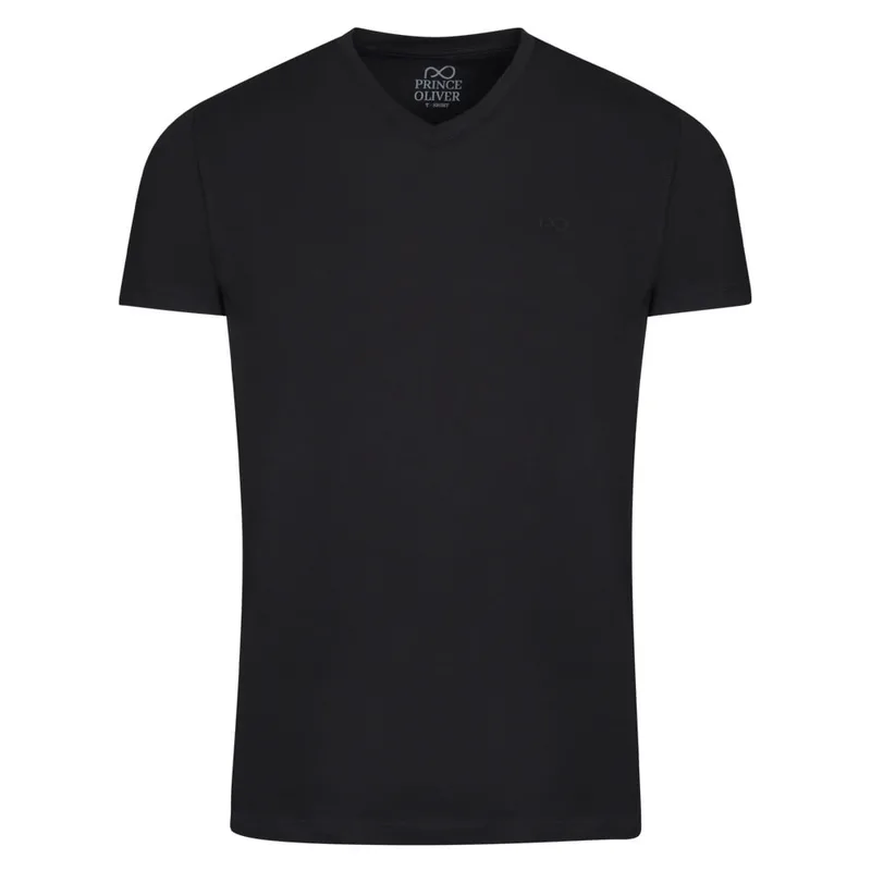 Elegant Logo Τ-Shirt Μαύρο V Neck (Modern Fit)