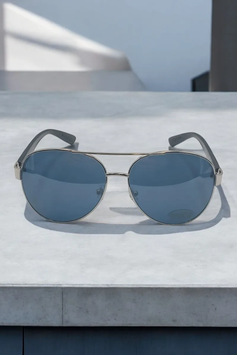 ΓΥΑΛΙΑ ΗΛΙΟΥ ΣΕ ΣΤΥΛ AVIATOR ΑΣΗΜΙ ΜΕ ΜΠΛΕ ΦΑΚΟ