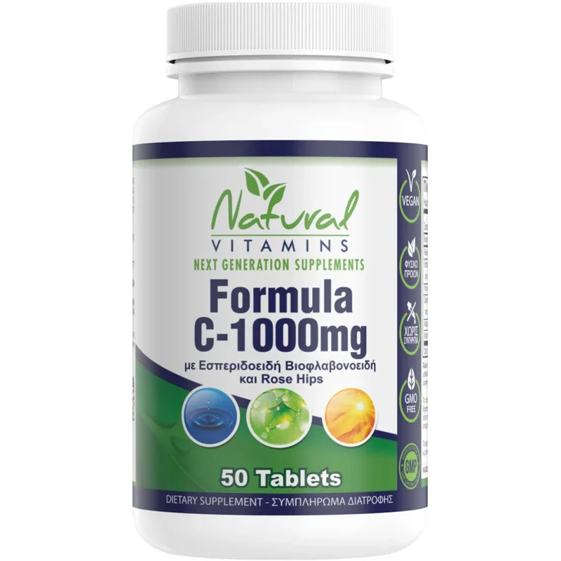 Natural Vitamins Formula C-1000mg Συμπλήρωμα Διατροφής Ολοκληρωμένης Φόρμουλας Βιταμίνης C με Βιοφλαβονοειδή, Αγριοτριανταφυλλιά & Ασερόλα για Ενίσχυση του Ανοσοποιητικού 50tabs