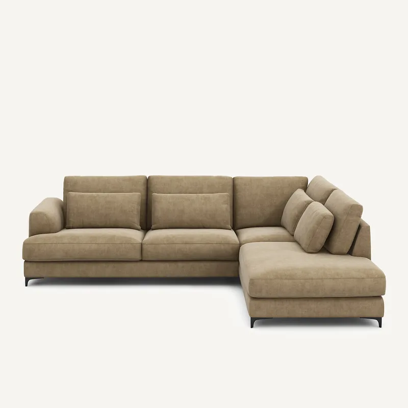 Γωνιακός καναπές δεξιός βελούδο stonewashed Μ222xΠ294xΥ83cm