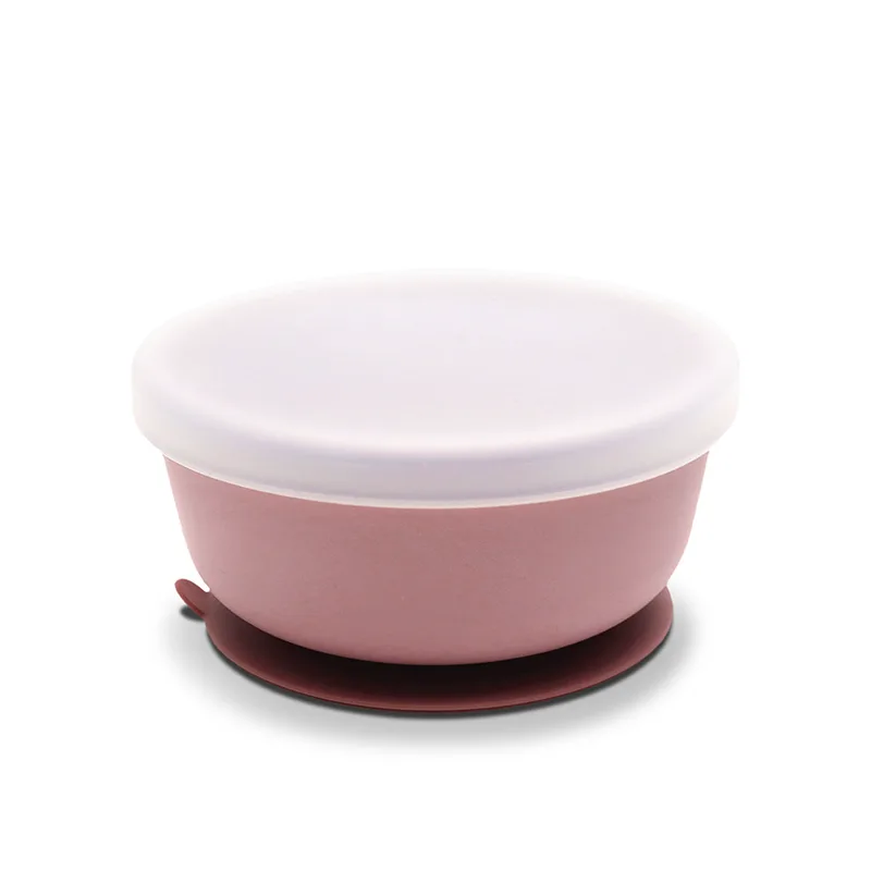 SILICONE VACUUM BOWL NATURAL DEEP PINK WITH LID
