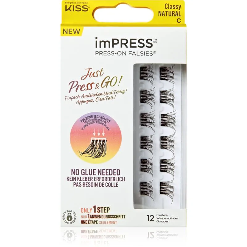 KISS imPRESS Just Press & GO ! αυτοκόλητες βλεφαρίδες σε τουφάκια χωρίς κόμπο Classy Natural 12 τμχ