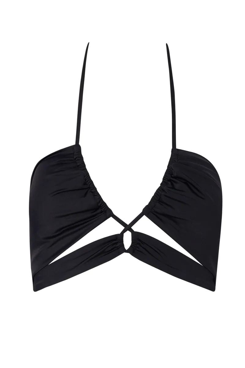 Bluepoint γυναικείο μαγιό bikini top μονόχρωμο με σούρα στο στήθος και ανοίγματα 23066091-02
