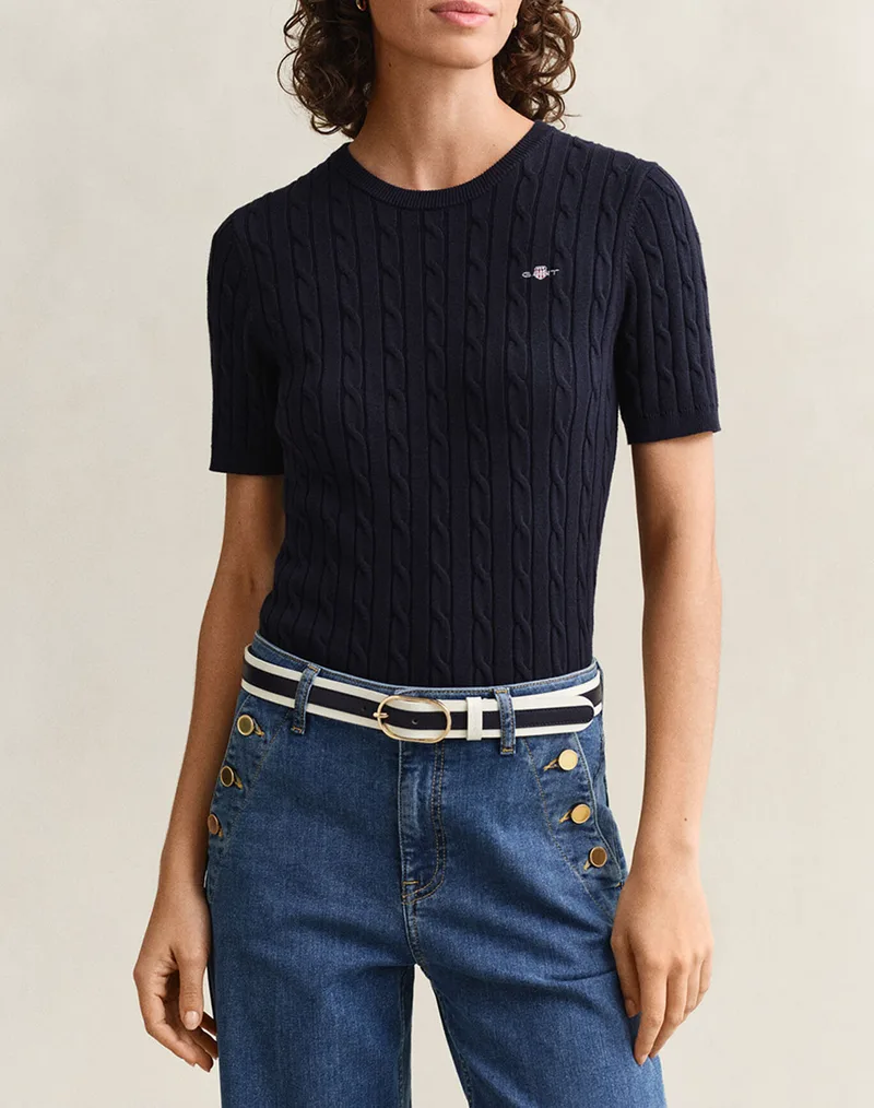 GANT ΠΟΥΛΟΒΕΡ ΚΜ STRETCH COTTON CABLE SS C-NECK 3GW4800105-433 DarkBlue
