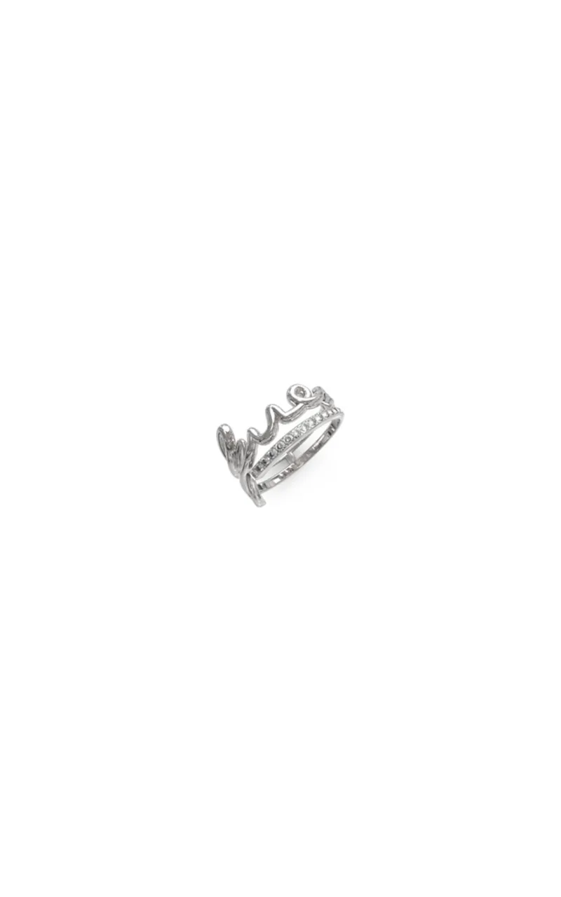 GUESS STEEL SAY MY NAME JUBR03315JWRH-No.56 Ασημένιο Δαχτυλίδι Με Λογότυπο Και Πέτρες