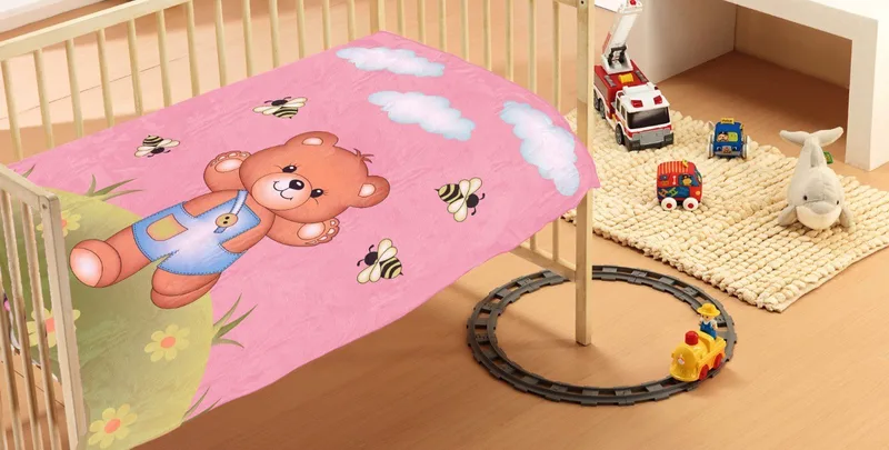 Κουβέρτα Βελουτέ Κούνιας Dimcol Teddy Bear 02 Ροζ 110x140