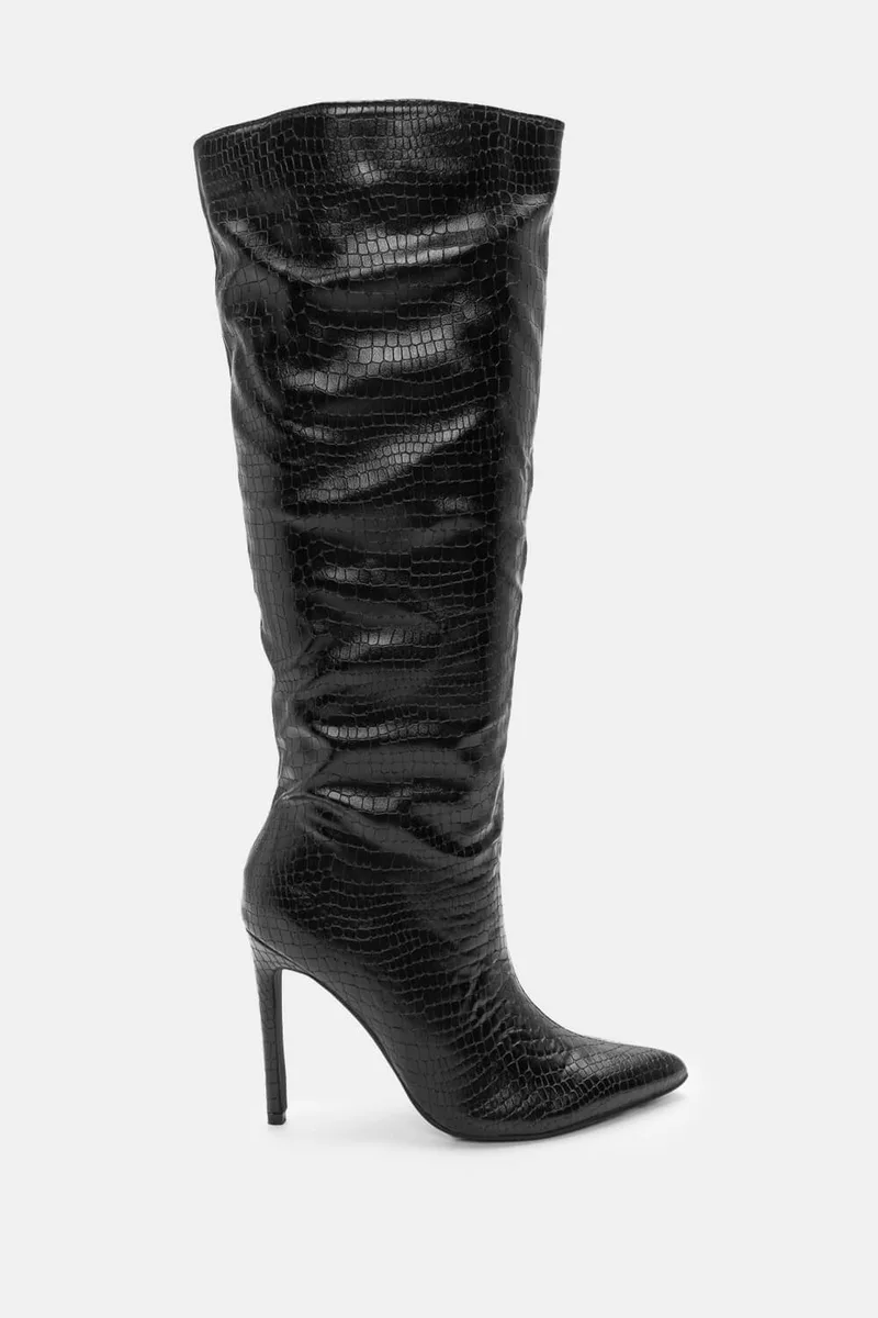 Μπότες Μυτερές Snake Print - Μαύρο