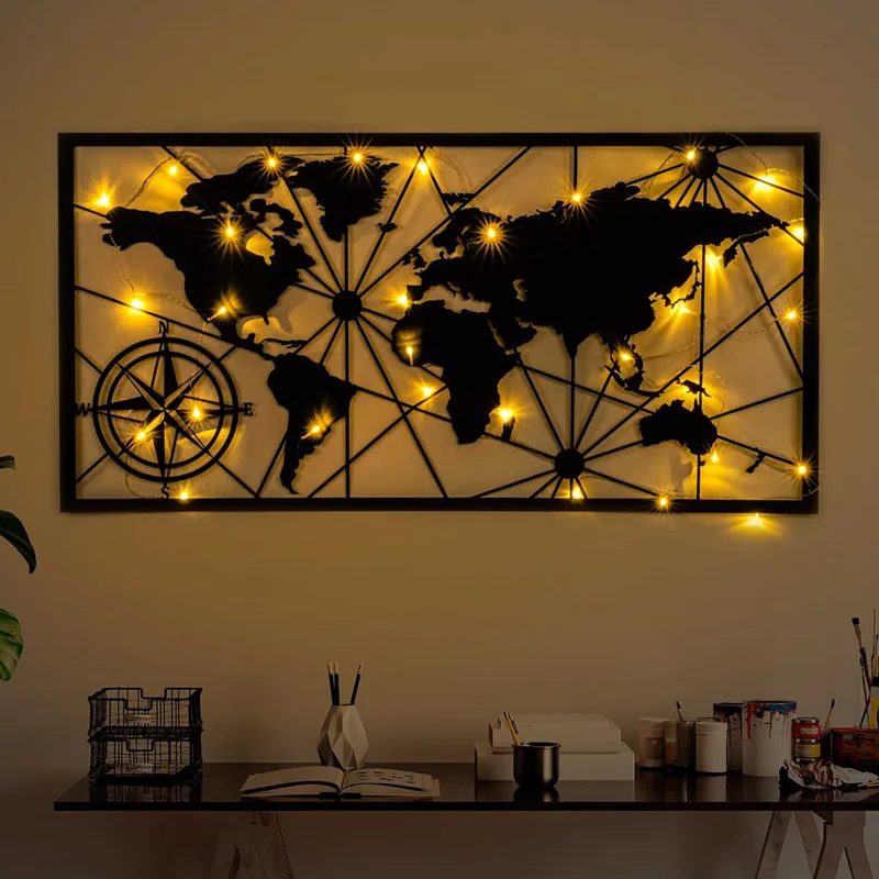 Μεταλλικό Διακοσμητικό Τοίχου World Map Led 452 891Tnl3762 60x120 cm