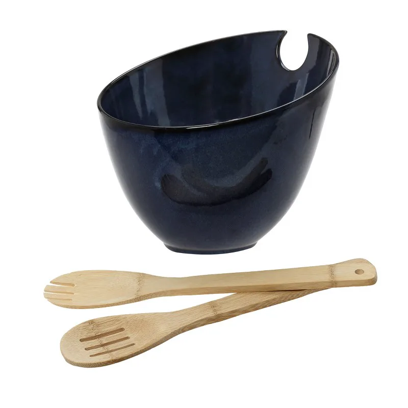Σαλατιέρα Πορσελάνης Με Σετ Κουτάλες Bamboo 24x20εκ. Azaro CRYSPO TRIO 47.800.91 (Υλικό: Πορσελάνη, Χρώμα: Μπλε) - CRYSPO TRIO - 47.800.91